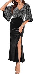 Vestido <span class=keywords><strong>de</strong></span> Cóctel <span class=keywords><strong>de</strong></span> Terciopelo <span class=keywords><strong>de</strong></span> Lujo <span class=keywords><strong>para</strong></span> Mujer, Vestido <span class=keywords><strong>de</strong></span> Fiesta con Lentejuelas y Abertura, Mangas Acampanadas y Cuello en V, Ideal <span class=keywords><strong>para</strong></span> Invitadas <span class=keywords><strong>de</strong></span> <span class=keywords><strong>Boda</strong></span>. - Product Image 2