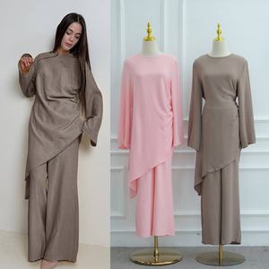 Set di camicia e pantaloni lunghi musulmani irregolari stile tacchino modesto completo <span class=keywords><strong>abbigliamento</strong></span> Casual da donna 2 pezzi Set Top e pantaloni islamici - Product Image 1