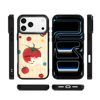 Coque de téléphone AG Feeling Black Edge avec motif chat et tomate doré pour iPhone 17, 17 Pro Max, 16 Pro, 15, 15 Pro Max, 15 Pro, 14 Pro Max – Coque magnétique
