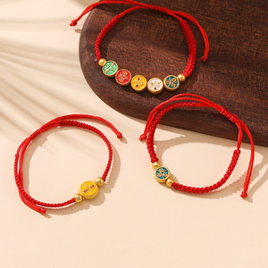 Five Gods Of Wealth <b>Red</b> Hand Woven <b>Bracelet</b> Zinc Alloy Charm Gift Jewelry For Zodiac Year Spring 2025 - Product Image 2