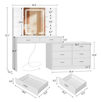 Coiffeuse moderne à LED avec panneau intégré, rangement en bois et miroir éclairé pour chambre à coucher