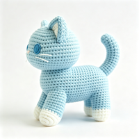 Jouet en peluche chaton bleu tricoté mignon, poupée en tissu doux, vente en gros, jouet en peluche personnalisé pour cadeau de vacances ou d'anniversaire