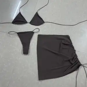 2021 Private Label Oem Custom Badmode Bruin Bikini Fabrikant Hoge Kwaliteit Badpakken Met Rokken Voor Vrouwen