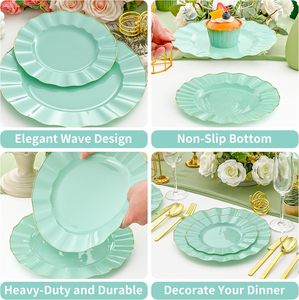 Platos Redondos Desechables de Plástico PS Ecológicos Personalizados con Borde Dorado, Colores Personalizados, Cantidad de Empaque al por Mayor para Bodas - Product Image 6