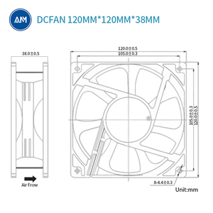 AM Standard 12038 120mm <span class=keywords><strong>120x120</strong></span> Laptop 48V DC Flujo axial Ventilador de refrigeración de mejor rendimiento 120x120x38mm - Product Image 3