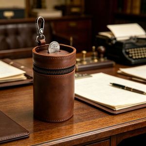 Cross-border Vintage Leather Cylinder Coin Holder <b>Mini</b> Zippered Coin <b>Pouch</b> Portable with Keychain Loop Unisex - Product Image 2