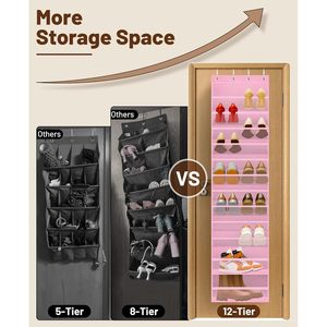 12 Tier Over The Door <b>Shoe</b> Organizer Pink Mesh Hanging Rack For Closet Storage <b>Shoe</b> Holder Fit 24 Pairs - Product Image 3