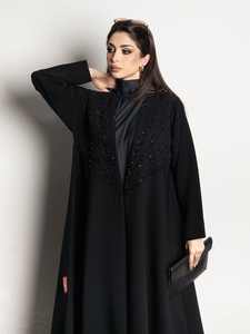 काले खुले अबाया 2026 दुबाई अबाया नवीनतम घर्षण डिजाइन प्रीमियम गुलाबी विशेष कढ़ाई के लिए - Product Image 2