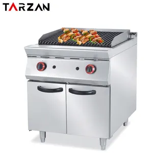 Commercial Cooking Range 2 Burner Lava Rock Grill With Stainless Steel Cabinet Korean Bbq Griddle