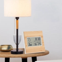 Horloge Réveil Numérique Multifonctionnelle en Bambou Véritable Écologique avec Prévisions Météo et Calendrier 2502