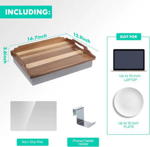 <span class=keywords><strong>Plateau</strong></span> de lit portable en bois multi-tons avec base rembourrée, tapis antidérapant et support <span class=keywords><strong>pour</strong></span> téléphone, idéal <span class=keywords><strong>pour</strong></span> <span class=keywords><strong>manger</strong></span>, étudier, ou le camping - Product Image 3