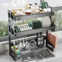 Rack escorredor de prato de cozinha 2 tier, rack ajustável de armazenamento, telescópico e expansível de aço inoxidável, prateleira para secar louça