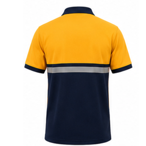 เสื้อโปโลบล็อกสีเหลืองกรมท่าสำหรับผู้ชาย เสื้อกีฬาแถบสะท้อนแสง เนื้อผ้านุ่ม ระบายอากาศได้ดี แขนสั้น คอปก เสื้อกอล์ฟ - Product Image 3