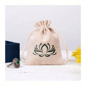 Bolsa de Lona de Algodón Personalizada para Joyería, con Logotipo Personalizado, Cinta, Organizador Pequeño para Collares y Pendientes, Bolsas Promocionales - Product Image 3