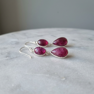 Elegant Chic 925 <b>Sterling</b> <b>Silver</b> Stud <b>Hoop</b> <b>Earrings</b> Stylish Natural Pink Tourmaline Trendy Design 8g India RAMAVATI GEMS - Product Image 2