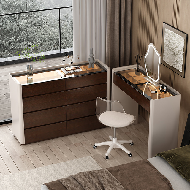 Modern Luxury Bedroom Vanity Dressing Table with Adjustable LED Lighted Mirror Wood Material Multi-Purpose for Bathroom Home Use