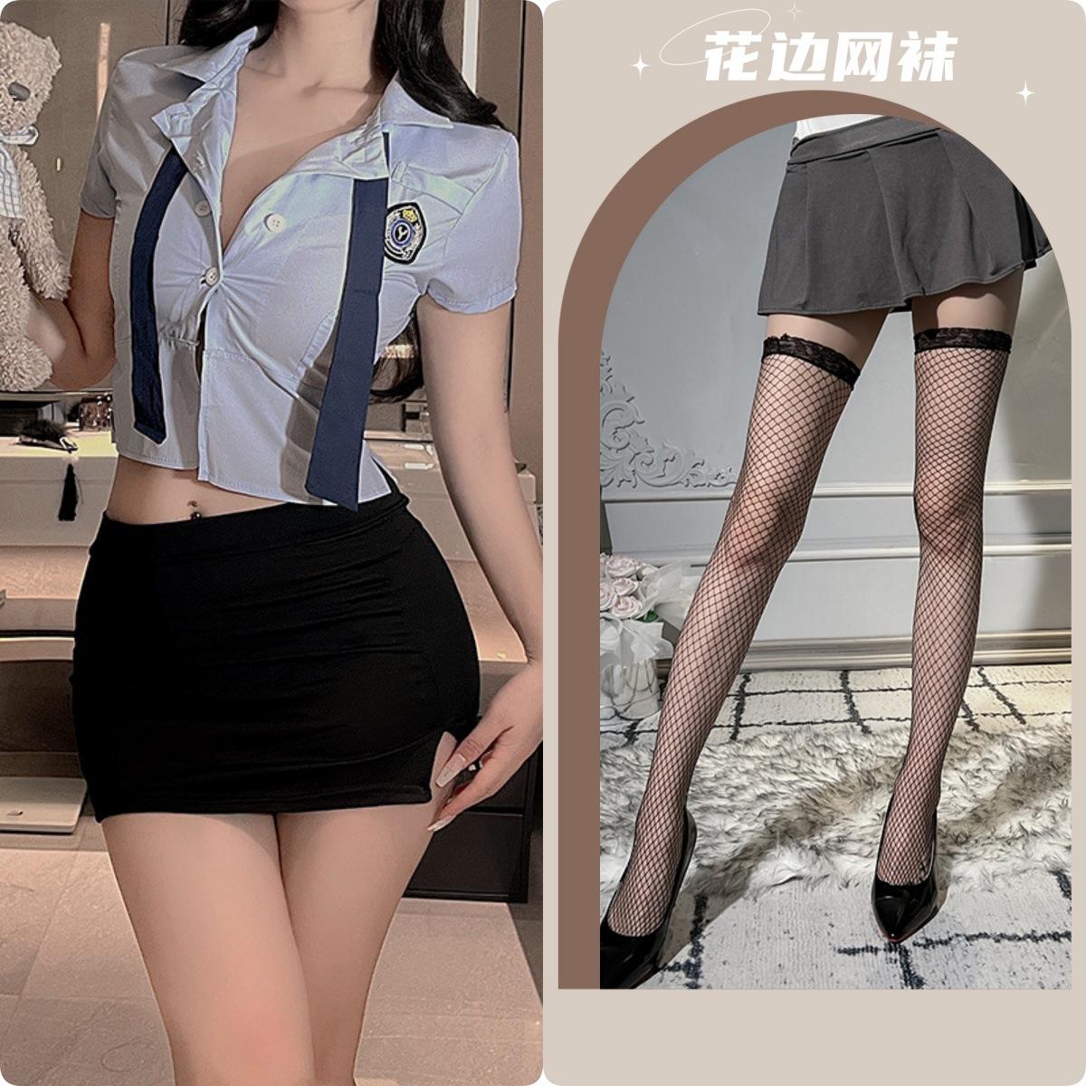 Suit + Black Fishnet Stockings