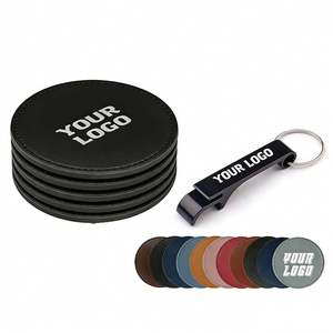 Wholesale Pu Leather Cup Mats Coasters for Restaurant Hotel Promo Business <b>Gift</b> Custom Embossed Logo PU Leather Cup Mat Coaster - Product Image 1
