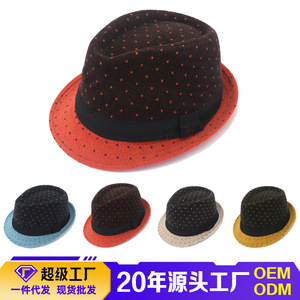 Men's Wool Fedora Hat Red Dot Pattern <b>Sunscreen</b> Spring Formal Hat - Product Image 3
