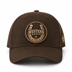 Gorra de béisbol al por mayor de sarga de algodón de 6 paneles con insignia de herradura estilo Western Heritage Pack, importada para minoristas de ranchos con logotipo personalizado - Product Image 1
