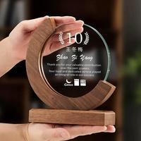 MH-NJ00684 Usine En Gros Rond Cristal Verre Trophée Plaque En Bois pour Salon Souvenirs Cadeaux Sublimation Prêt
