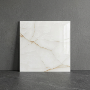 Carreaux de sol en céramique émaillée effet dalle de marbre blanc moderne 40x40cm, porcelaine, pour salon - Product Image 3