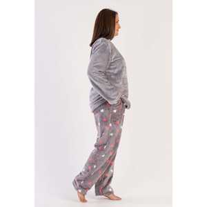 Ensemble de pyjama pour femmes XXL à col rond et manches longues avec poche ovale, vêtements de nuit doux - Product Image 3