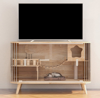 Maison pour chat en bois massif de luxe |   Meuble TV double niveau moderne et haut pour intérieur, avec espace partagé pour animaux et humains, et maison pour chat intégrée