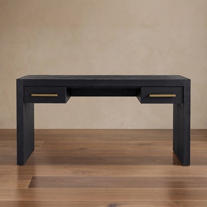 Charcoal Black Oak Executive <strong>Desk</strong> 2-Drawer Modern Home Office Study Table Sovereign Architectural Writing <strong>Desk</strong> with BrassHandles - Product Image 1