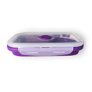 Refine Silicone Factory 540ML Eco-Friendly Silicone Microwavable Lunchbox Rectangle Collapsible Food storage Bento Container