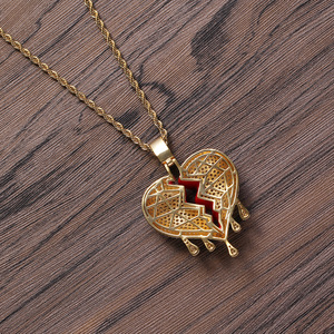 Collar con Colgante de Corazón Agrietado 3D, Joyería Clásica de Cobre con Circonitas para Hombre, Estilo Hip Hop - Product Image 3