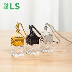 Botol parfum mobil persegi 8ml, liontin penyegar udara, botol kaca parfum kosong, botol Diffuser mobil gantung