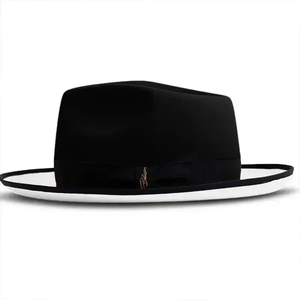 Unisex Black Wool Felt Fedora <b>Hat</b> Wide Flat Brim Formal Dress <b>Hat</b> 56-58CM Adult Vintage Style - Product Image 1