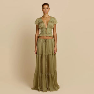OUDINA Conjunto de Dos Piezas para Mujer, <span class=keywords><strong>Blusa</strong></span> Elegante y Moderna de Encaje Transparente <span class=keywords><strong>con</strong></span> <span class=keywords><strong>Falda</strong></span> <span class=keywords><strong>Larga</strong></span> - Product Image 1