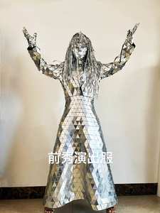 Nuevo espejo hombre mujer tela hecha a mano plata zancos Walker Show plata traje etapa vestido actuación disfraz vidrio Cosplay ropa - Product Image 2