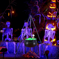 Lampe trépied en plastique en forme de chaudron de sorcière avec figurine squelette - Décoration d'Halloween LED à intensité variable, fonctionnant sur piles, IP55, en forme de fleur