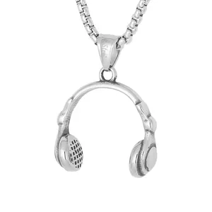 Collar con colgante para auriculares de estilo Hip Hop para hombre, joyería de acero inoxidable para DJ, música, efecto 3D, novedad