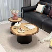 Table basse ronde de style nordique moderne couleur crème pour salon, plateau en bois, petit appartement, mobilier simple pour la maison