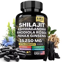 Suplementos de Shilajit 8 en 1 en Cápsulas, Ashwagandha, Rhodiola Rosea, Ginseng Panax, 15250 mg de Potencia Extra, 60 Cápsulas