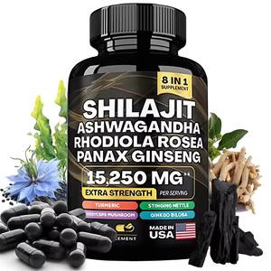 Suplementos de Shilajit 8 em 1 em Cápsulas com Ashwagandha, Rhodiola Rosea, <span class=keywords><strong>Ginseng</strong></span> Panax, 15250mg de Força Extra, 60 Cápsulas - Product Image 1