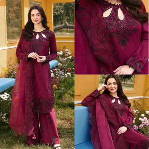 Conjunto de Top, Pantalón Plazzo y Dupatta de Rayón Satinado Puro con Bordado, Lentejuelas de 3 mm, Adorno de Moti y Borde Latkan con Mangas - Product Image 5