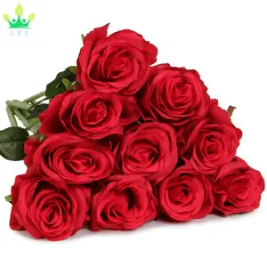 Artificial Flowers Silk Roses Real Touch Bridal Wedding Bouquet for Home Garden Party Floral Decor 10 Pcs