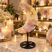 Décoration en cristal rose violet en forme de croissant de lune, sculpture de lune en pierre précieuse polie pour étagère de maison et espace de méditation