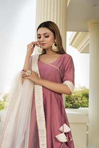 Stock prêt de coton soie violet Angrakha avec Plazzo et filet doux Dupatta ensemble Angrakha fait main de style traditionnel - Product Image 2