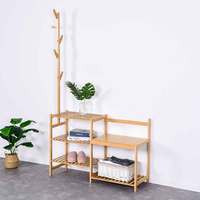 Porte-manteau 3-en-1 en bambou avec banc à chaussures et étagères de rangement, meuble d'entrée empilable, mobilier d'appoint moderne pour salon