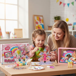 Kit de cadre en bois pour art 3D Wayee, château de licorne |   Ensemble de jouets à dessiner, château à peindre soi-même, modèle licorne, 22.5x15x5.8cm pour - Product Image 2