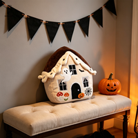 Maison hantée en peluche pour Halloween avec fantôme brodé, chauve-souris, citrouille, toile d'araignée, décoration de chalet 3D fantaisiste