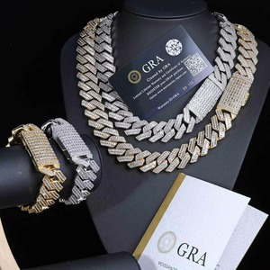 Chaîne cubaine à griffes en Moissanite VVS1 avec certificat GRA, en Vermeil Or 18K et Argent 925, Collier Hip Hop Miami lourdement serti, passe le testeur - Product Image 2