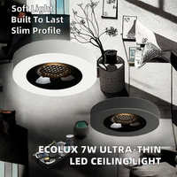 Plafonnier LED en aluminium Ecolux moderne 7W IP54, spot ultra-plat anti-éblouissement, montage en surface, downlight pour intérieur/hôtel, CRI 80