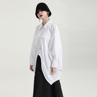 Petit détail français pour femmes, chemise d'automne 2023 nouvelle chemise courte irrégulière Simple Silhouette ample à manches longues pour femmes